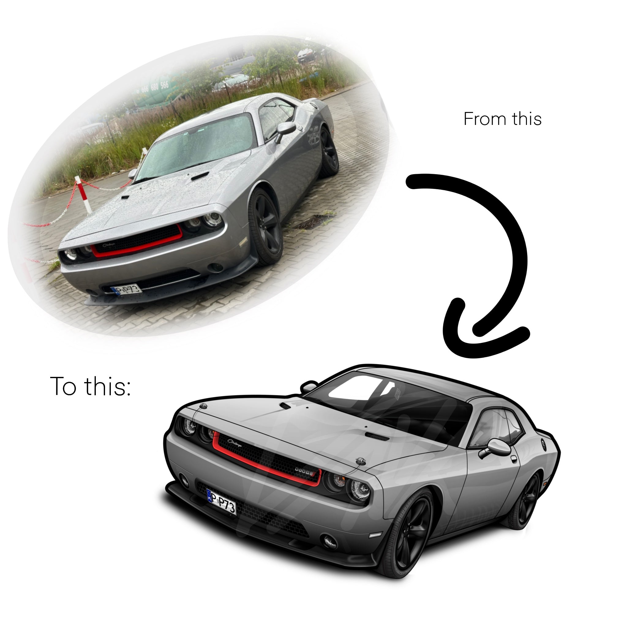 Spersonalizowany, ręcznie robiony rysunek samochodu – wersja cyfrowa