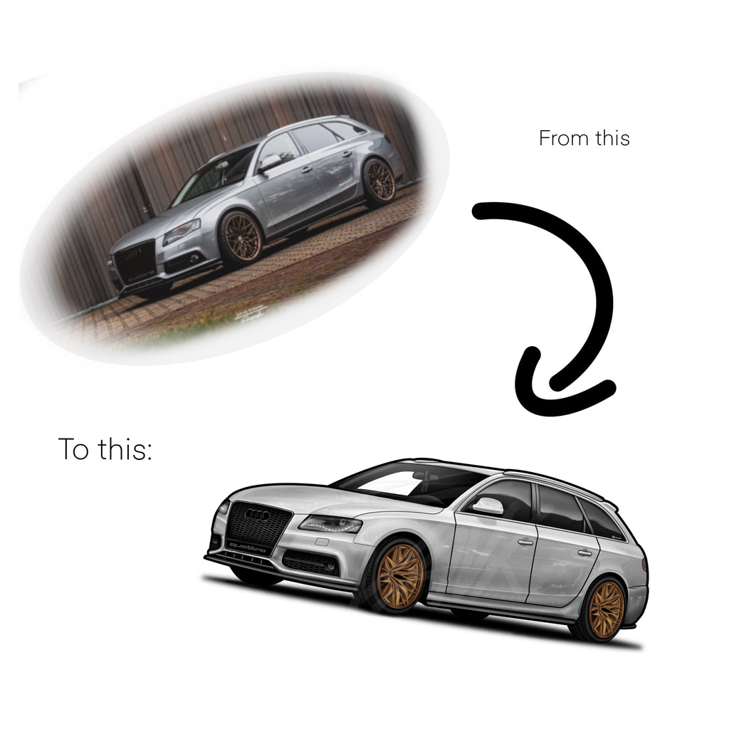 Spersonalizowany, ręcznie robiony rysunek samochodu – wersja cyfrowa